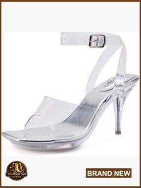 Clear Strappy Heels Platform Stiletto Square Toe Mules Sandals Pumps